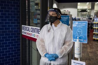 Pharmacist Cat Bronger outside Chemistworks in Wetherill Park on Wednesday.