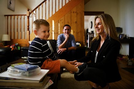 Childcare users Donna O’Neill and her husband Rory O’Neill with their son Conor, 3, at their home in Balmain.
