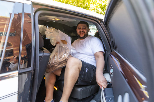 Majid Alibadi gets into a Rolls-Royce after being released on bail from Melbourne Assessment Prison in February. 