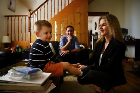 Childcare users Donna O’Neill and her husband Rory O’Neill with their son Conor, 3, at their home in Balmain.