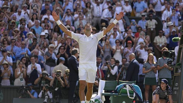 Serbia’s Novak Djokovic celebrates.