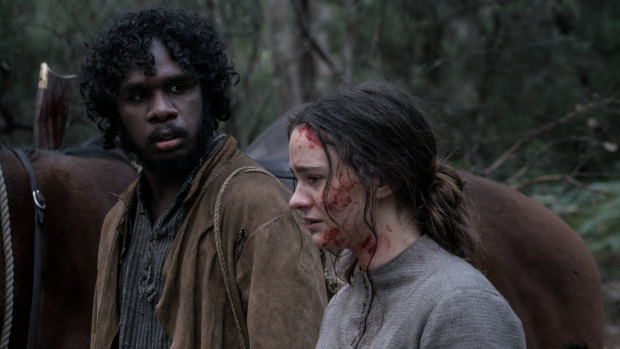 Baykali Ganambarr as Billy and Aisling Franciosi as Clare in Jennifer Kent's The Nightingale.