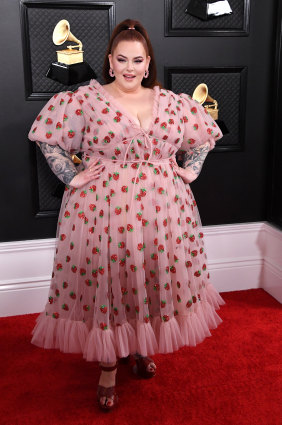 Tess Holliday wore the strawberry dress at this year's Grammy Awards.