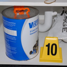 A Victa fuel tin found in the laundry had Ms Kaur's fingerprints on it.