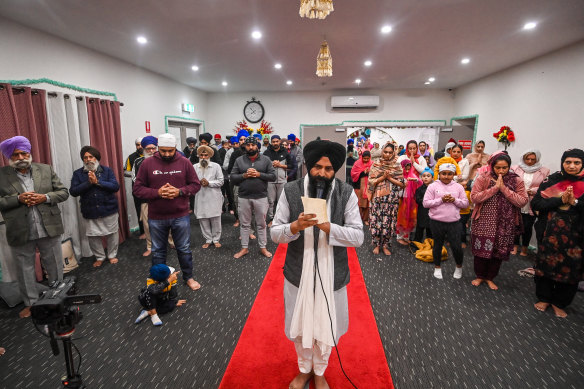 The Sikh prayer service in Officer. 