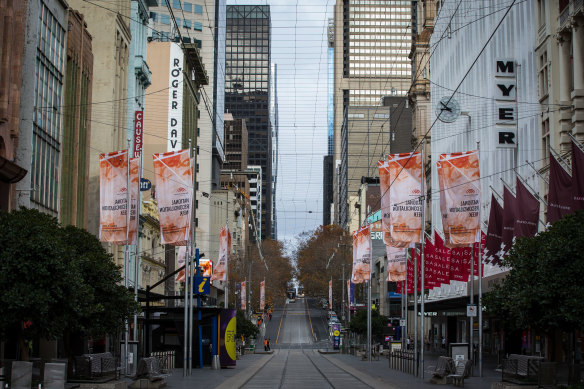 A normally busy Bourke Street Mall in Melbourne during this latest lockdown.