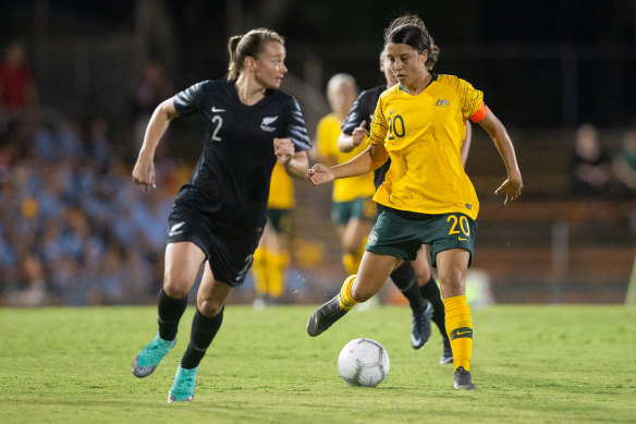 Samantha Kerr (right) and the Matildas take on New Zealand’s Football Ferns to open their Tokyo 2020 campaign on Wednesday night.