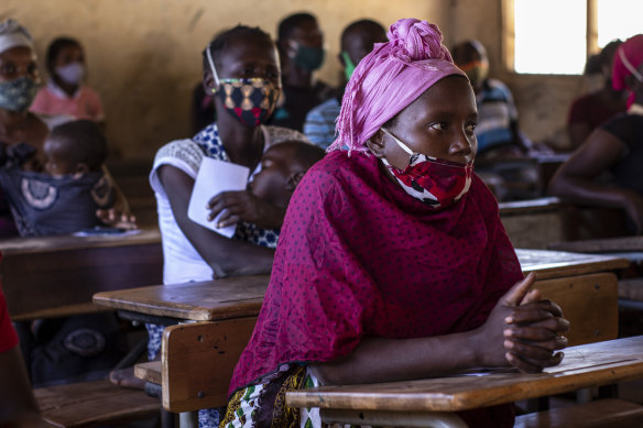 People waiting to collect food vouchers in September, 2020, in Cabo Delgado province where the extremists insurgency has displaced 310,000 people. 