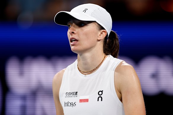 World no.2 Iga Swiatek in her match against Belinda Bencic on Sunday night.