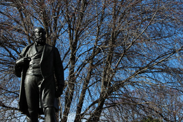 The statue of William Crowther, former premier of Tasmania, in Franklin Square, Hobart. 