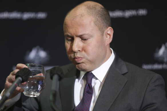 Treasurer Josh Frydenberg during the press conference on National Accounts.