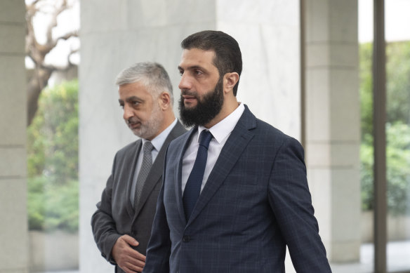 Syria’s de facto leader Ahmed al-Sharaa, foreground, formerly known as Abu Mohammed al-Jolani.