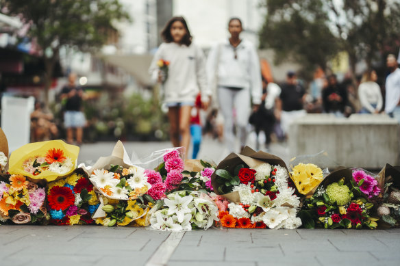 People pay tribute to victims of the Bondi Junction stabbing attack.
