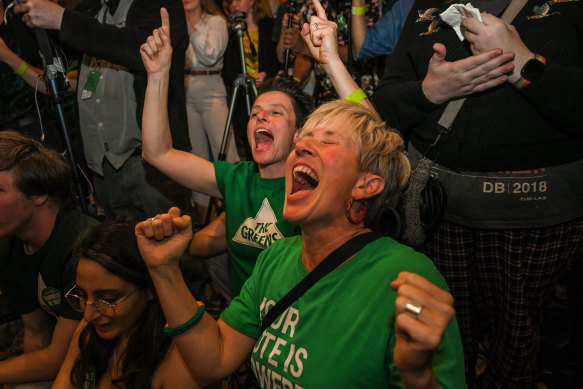Greens supporters lapping up their successful evening.