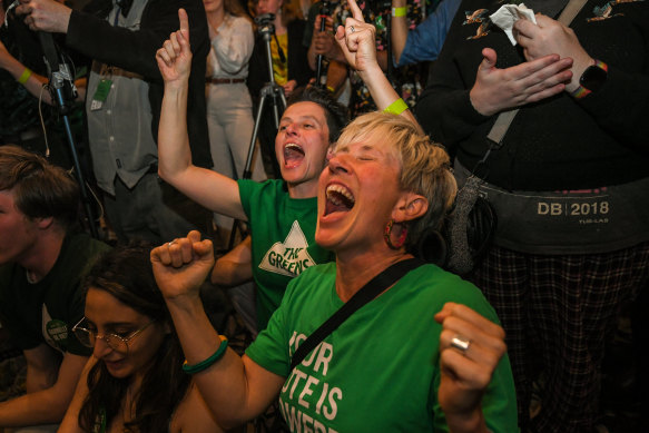 Greens supporters lapping up their successful evening.