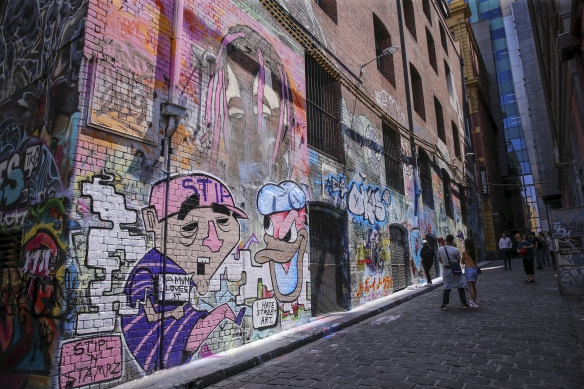 Melbourne’s Hosier Lane is known for its street art murals.