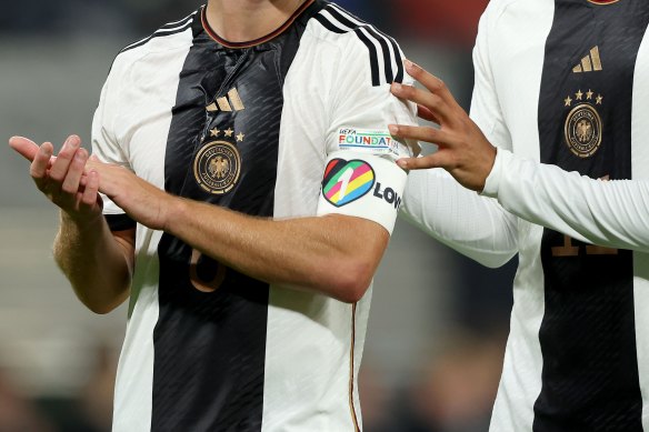 The One Love armband that caused controversy at the men’s World Cup in Qatar.