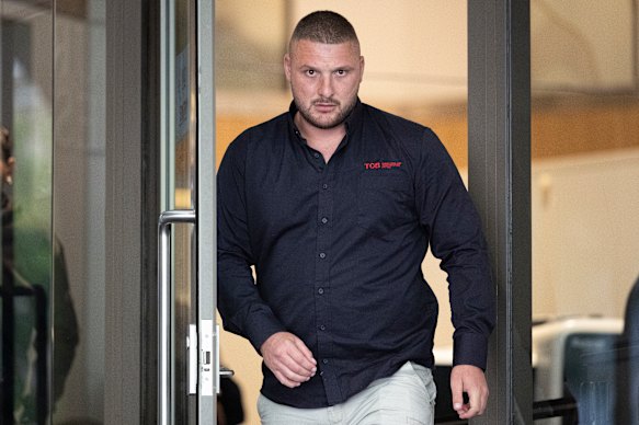 Joel Leavitt, 32, leaves court on Thursday.