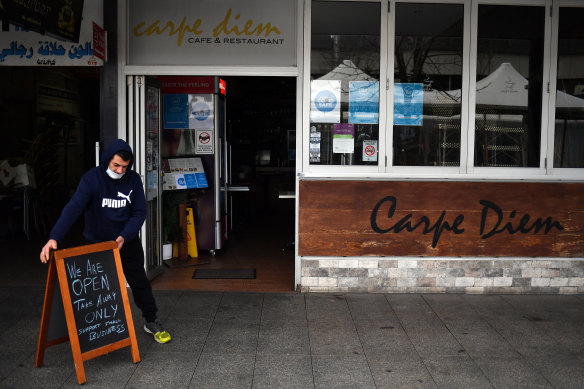 Cafe owner Sam Aldoumany at the deserted Liverpool mall this morning.