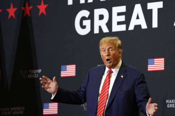 Republican presidential candidate and former president, Donald Trump, arrives to speak at a rally.