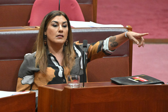 Independent Senator Lidia Thorpe during Senate question time on Wednesday.