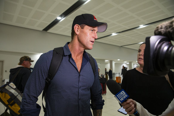 Ben Roberts-Smith at Perth Airport on Wednesday night.