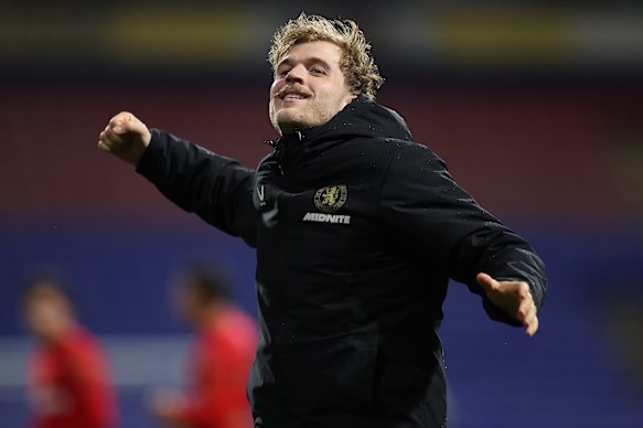 Riley McGree celebrates Boro’s win over Bolton.
