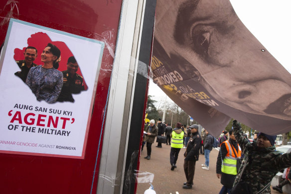 Demonstrators at a rally outside the International Court of Justice in The Hague on Tuesday.