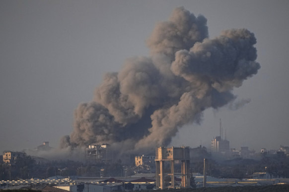 Smoke rises following an Israeli bombardment in the Gaza Strip.