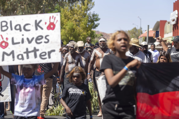 Protesters rally in Alice Springs following the death of Kumanjayi Walker.