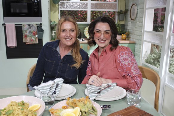 Alice Zaslavsky with Donna Hay, who was suprised that Zaslavsky likes to wing it on her new cooking show. 