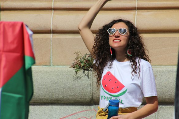 Remah Naji at the Brisbane March for Palestine.