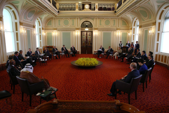 Queensland’s old upper house is now used for mainly ceremonial purposes, including this meeting of world leaders during the 2014 G20.