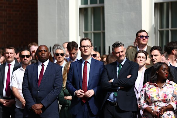 Deputy Prime Minister, Lord Chancellor and Secretary of State for Justice gathered outside for the prime ministerial address. 