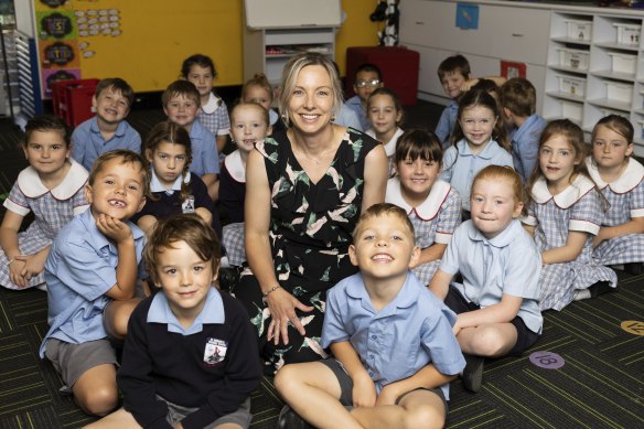 Rebecca Brady and her class at St Bernard’s primary school.