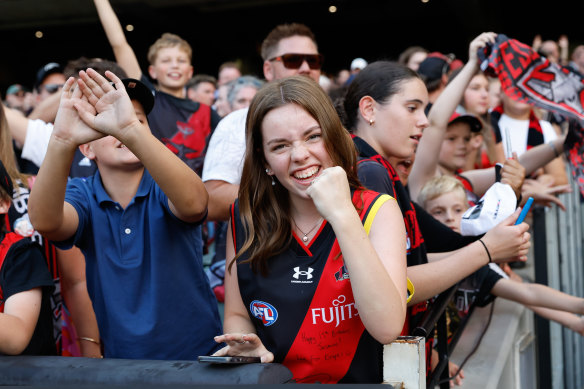 Essendon fans take in the win over Hawthorn.