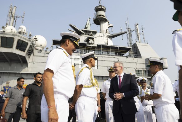 Prime Minister Anthony Albanese visited Indian-built aircraft carrier INS Vikrant today.
