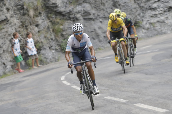 Nairo Quintana pictured in the white jersey at the 2015 Tour. 