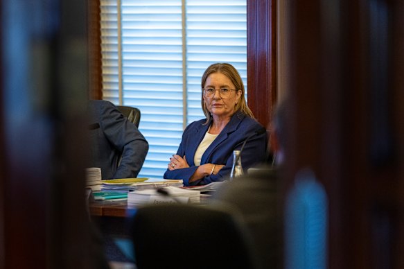 Premier Jacinta Allan takes questions during parliamentary hearings about this year’s Victorian budget on Friday.