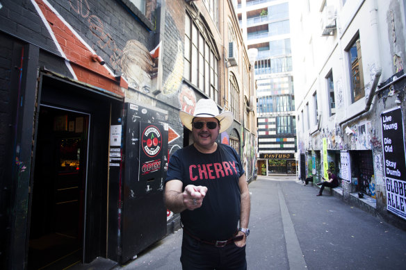 Yah Yah’s owner James Young in ACDC lane out the front of his former bar Cherry Bar.