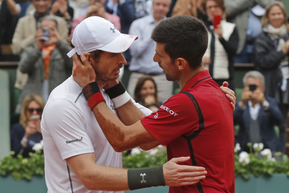 Andy Murray congratulates Novak Djokovic after the Serb won their clash in the 2016 French Open final.