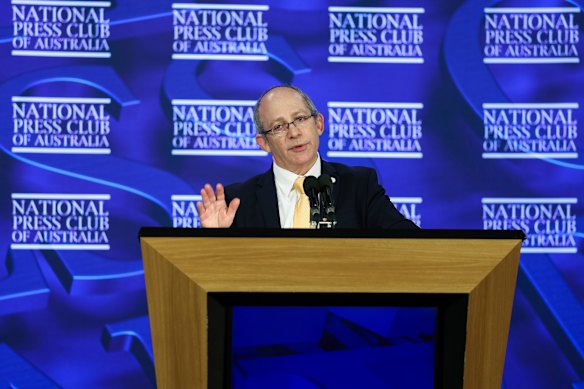 Israeli ambassador Hillel Newman answering questions at the National Press Club in Canberra this afternoon.