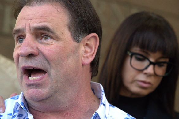 John Setka at the Melbourne Magistrates Court with his wife Emma Walters on Wednesday.