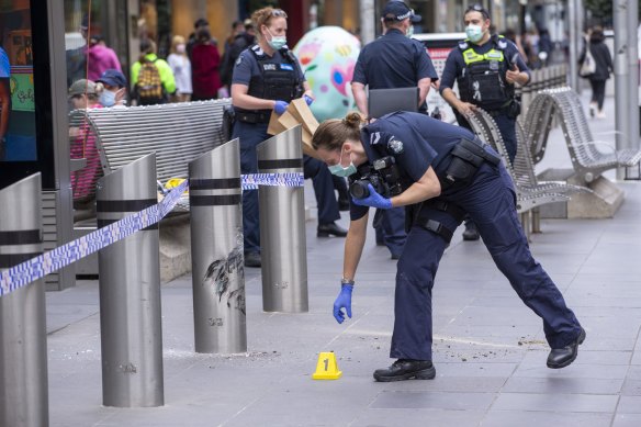 The car hit a bollard on Bourke Street Mall on Thursday evening. 