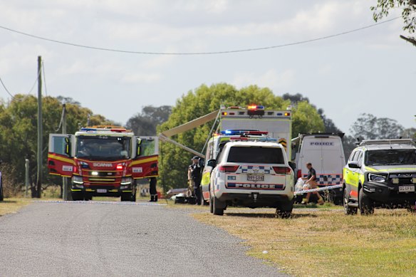 Emergency services at the Stockleigh crash site on Monday afternoon.