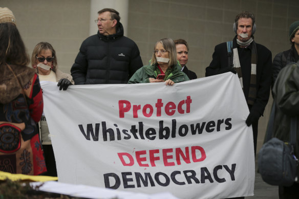 Protestors calling for greater protection of whistleblowers.