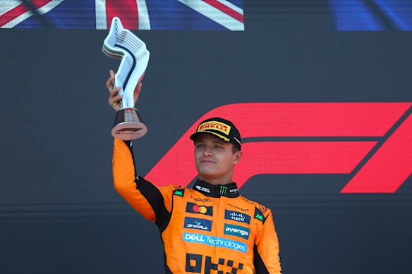 Lando Norris overtook Oscar Piastri late for second.