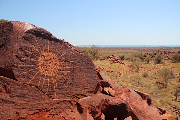 Rock art on the Southern Burrup, in the Pilbara region.