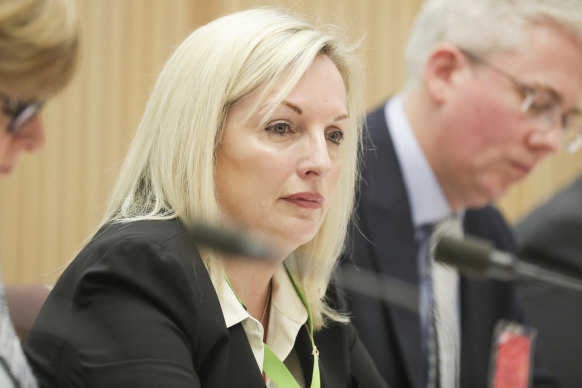 Australia Post chief executive Christine Holgate  during a Senate estimates hearing at Parliament House in Canberra.