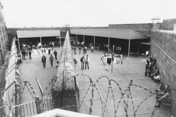 Prisoners in the exercise yard at Pentridge Prison in 1983.